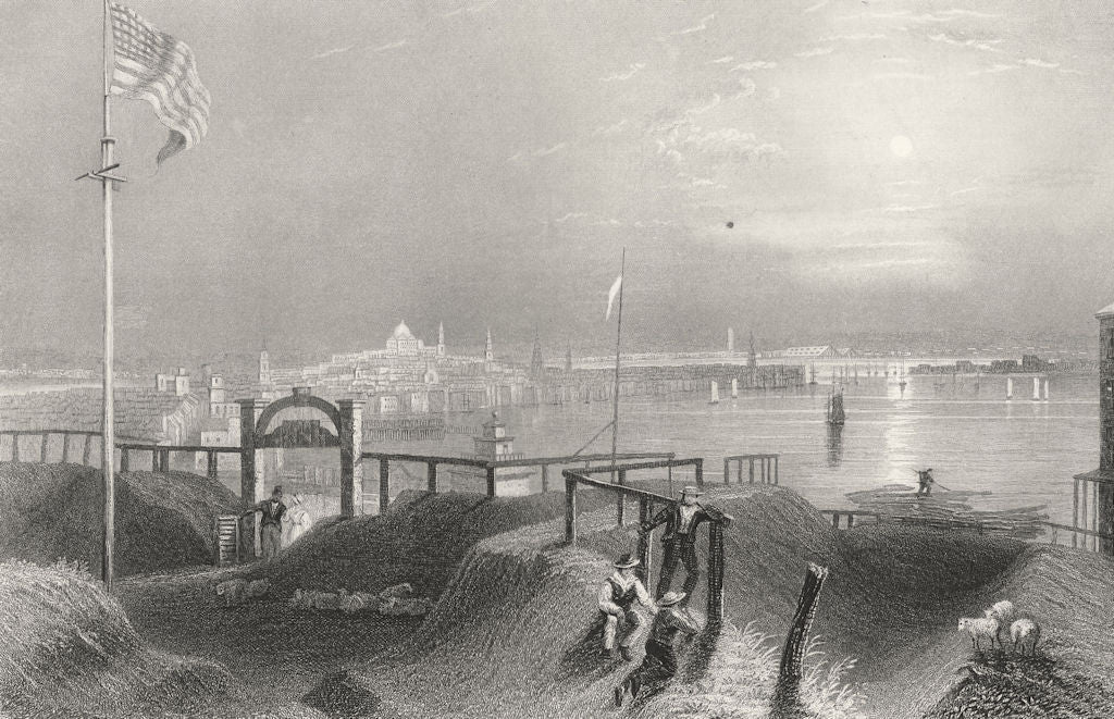 Boston from the Dorchester Heights, Massachusetts. WH BARTLETT 1840 old print